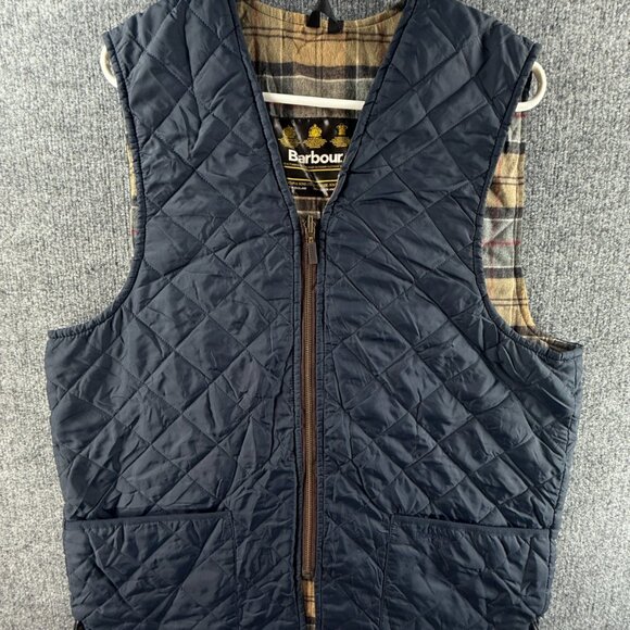 Barbour A856 QUILTED WAISTCOAT Vest Blue Size C42 Full Zip Tartan Lined Men - Picture 1 of 16